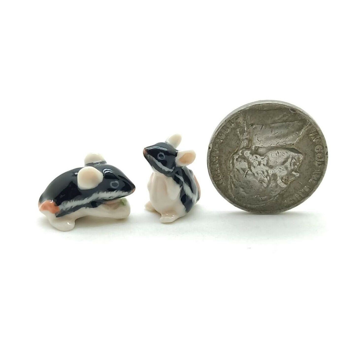 Set of 4 Tiny Mice Mouse Rat Ceramic Figurine Dollhouse Miniature Statue
