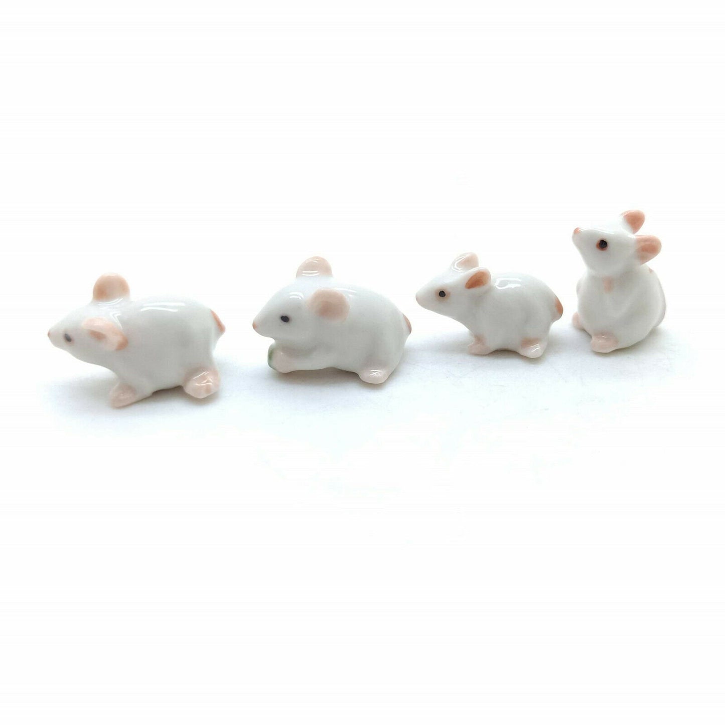 Set of 4 Tiny Mice Mouse Rat Ceramic Figurine Dollhouse Miniature Statue