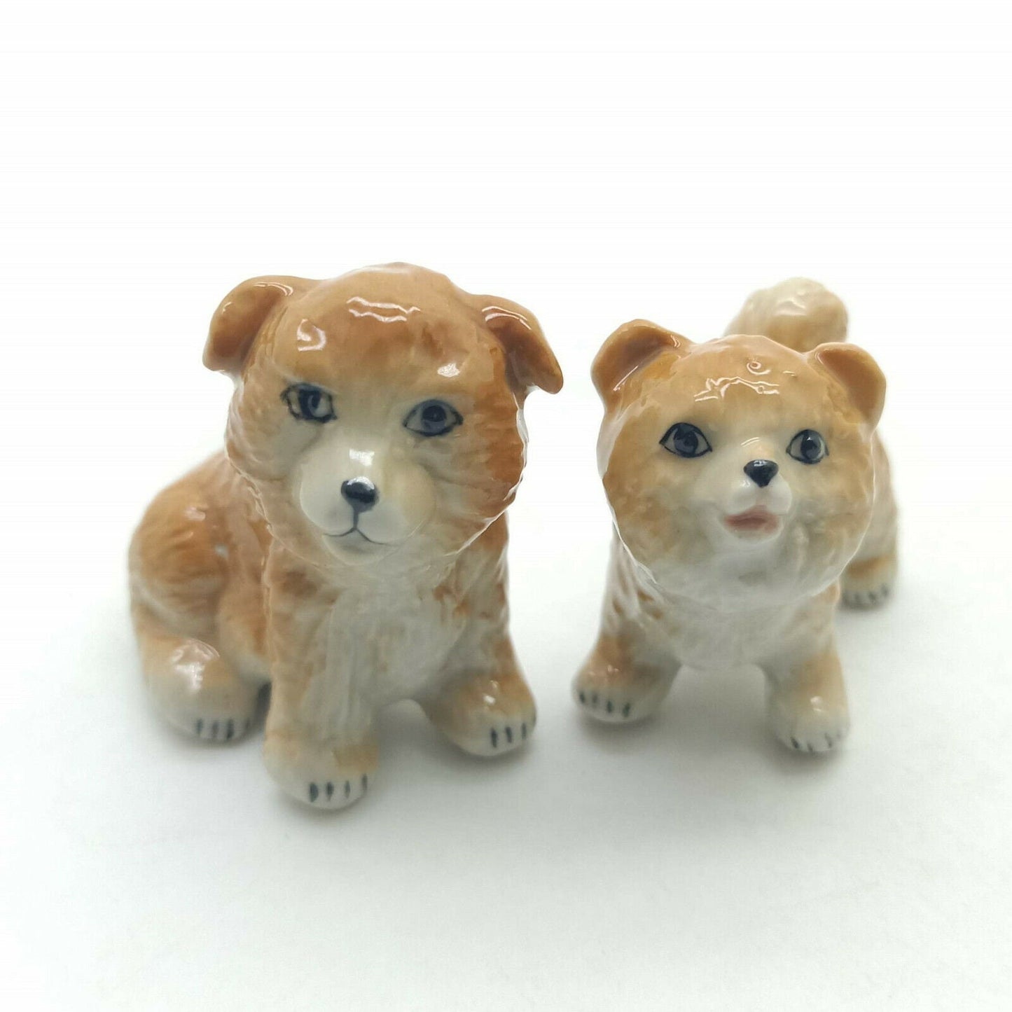 2 Shiba Inu Puppy Dog Ceramic Figurines