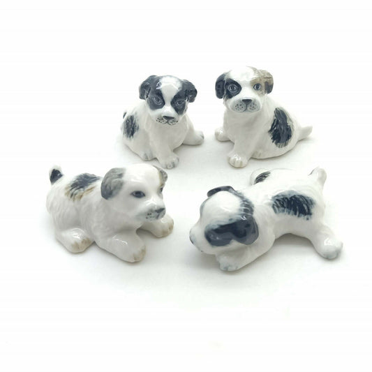 Set of 4 Puppy Saint Bernard Dog Figurine Ceramic Statue