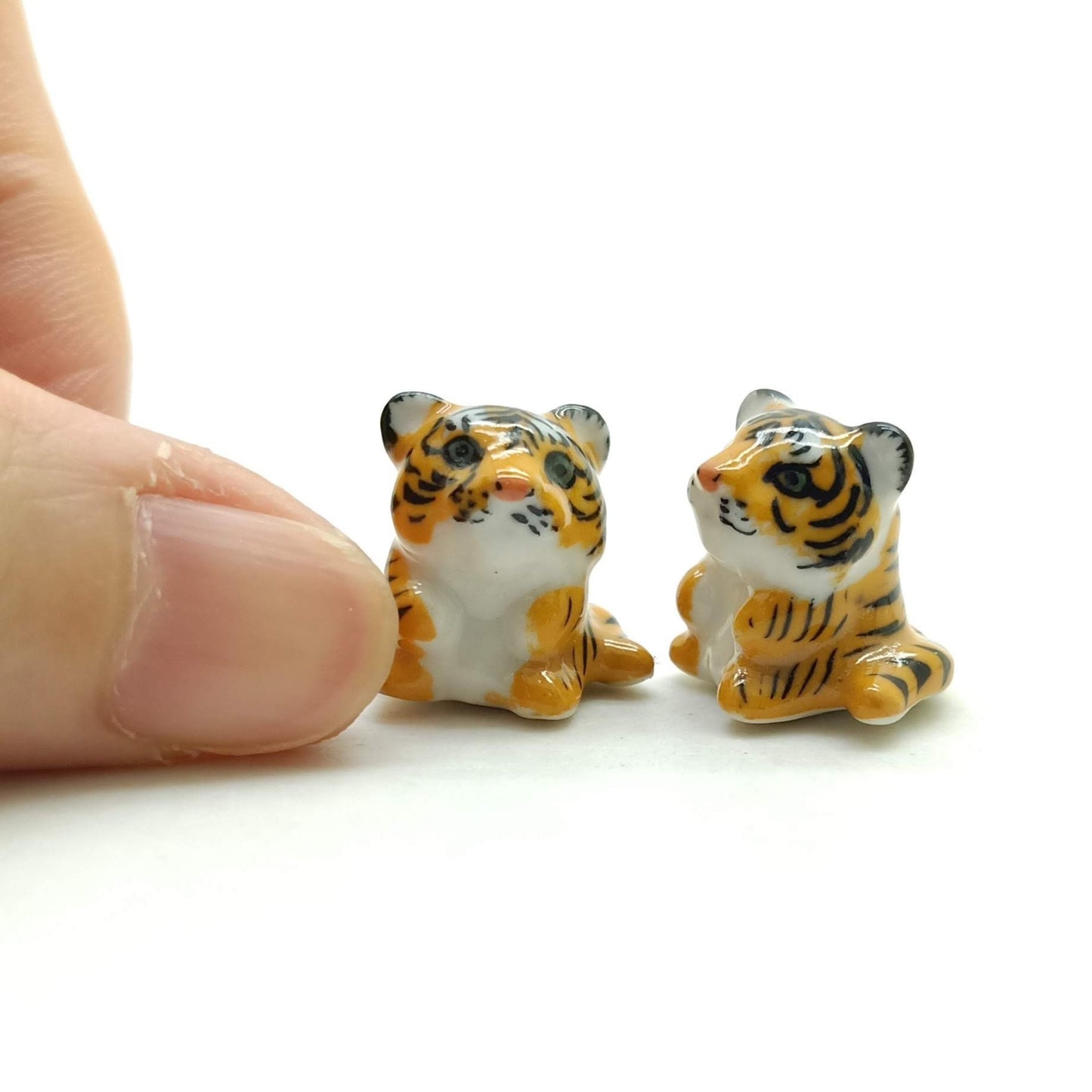Set of 2 Tiny Tiger Ceramic Figurines Wild Animal miniature Statues