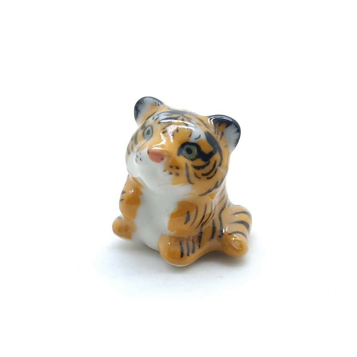 Set of 2 Tiny Tiger Ceramic Figurines Wild Animal miniature Statues