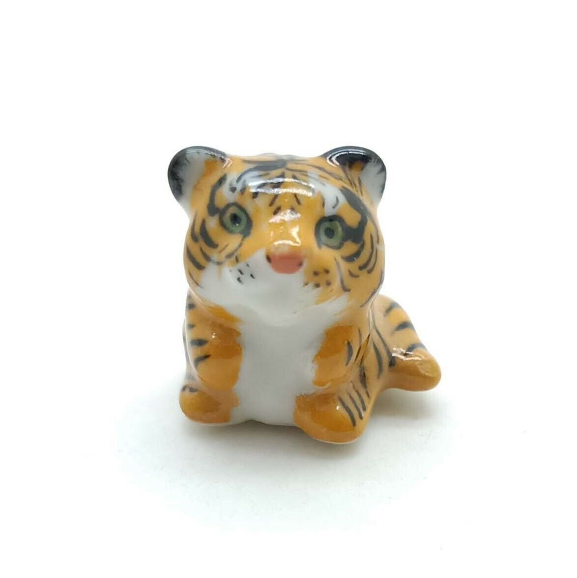 Set of 2 Tiny Tiger Ceramic Figurines Wild Animal miniature Statues