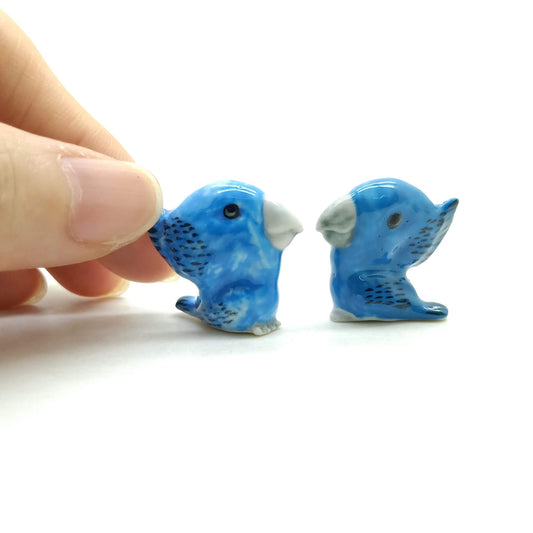 2 Blue Bird Figurine Ceramic Miniature Statue