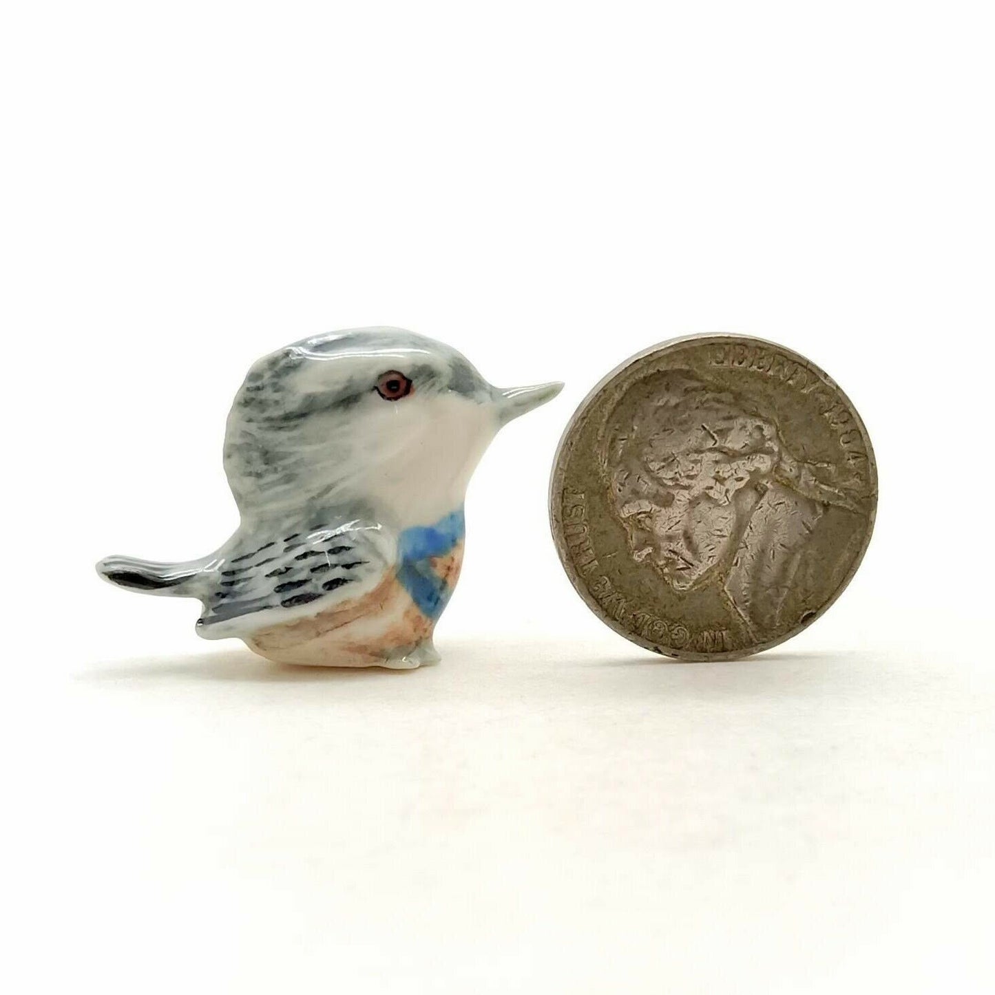 2 Gray Bird Figurine Ceramic Miniature Statue