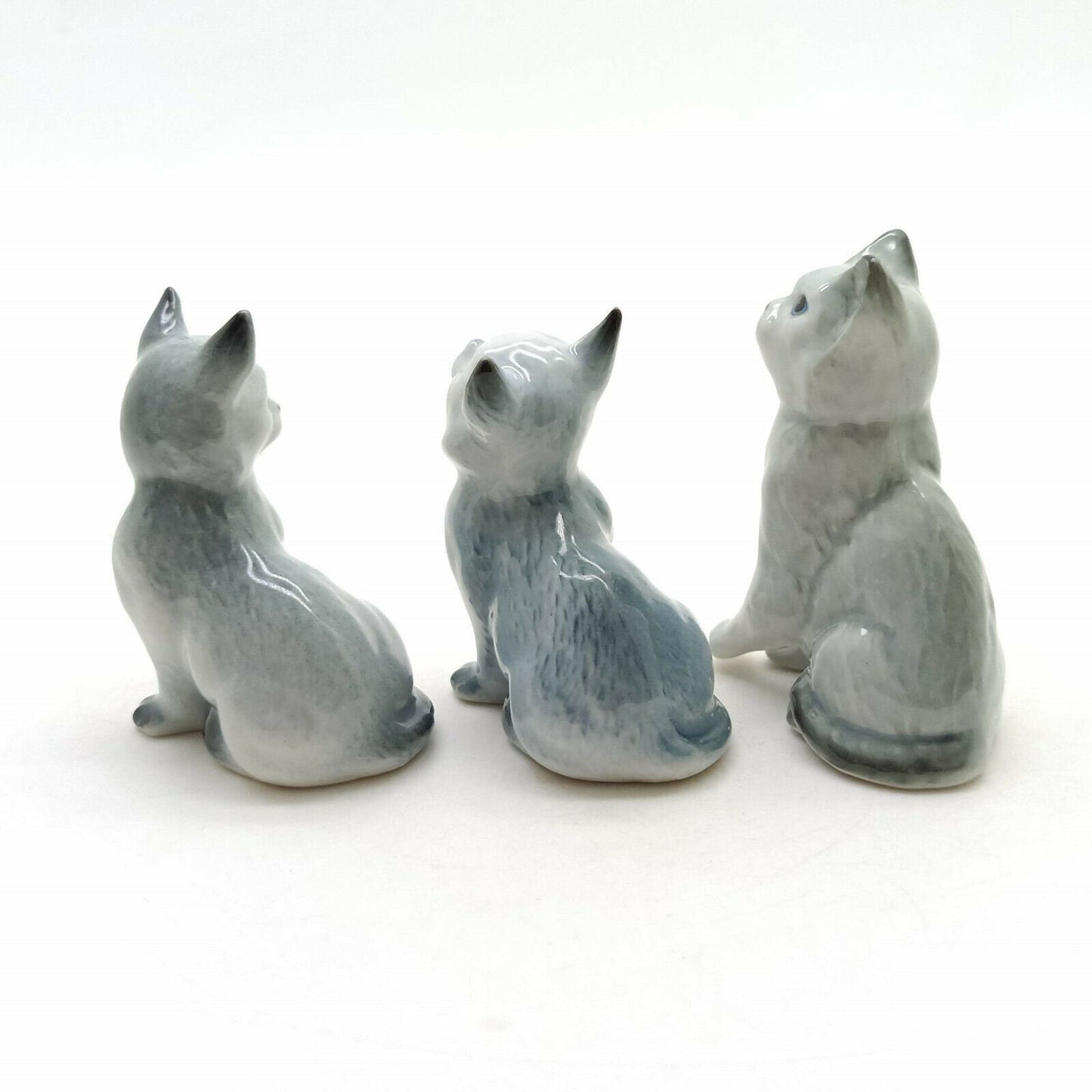 Set of 3 Siamese Cat Figurine Ceramic Statue