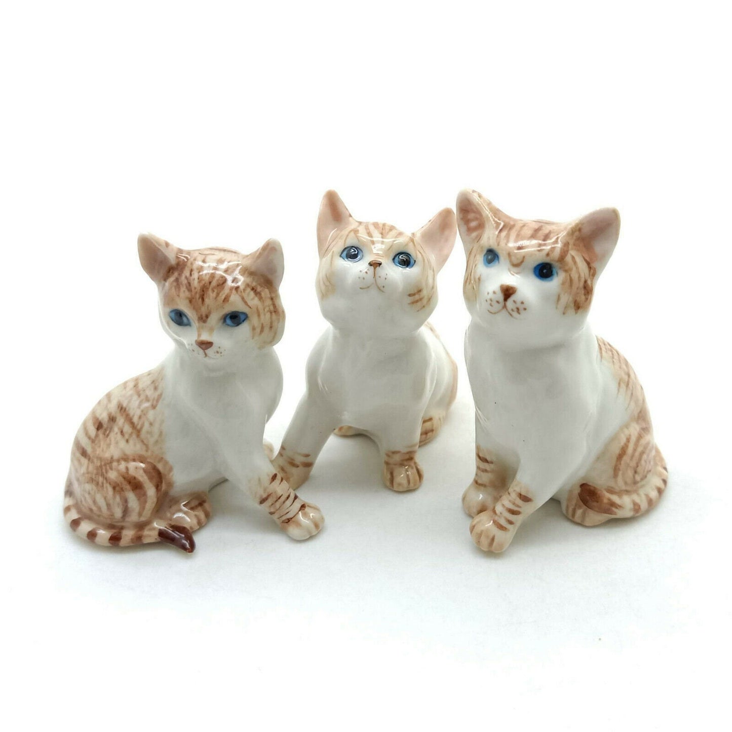 Set of 3 Siamese Cat Figurine Ceramic Statue