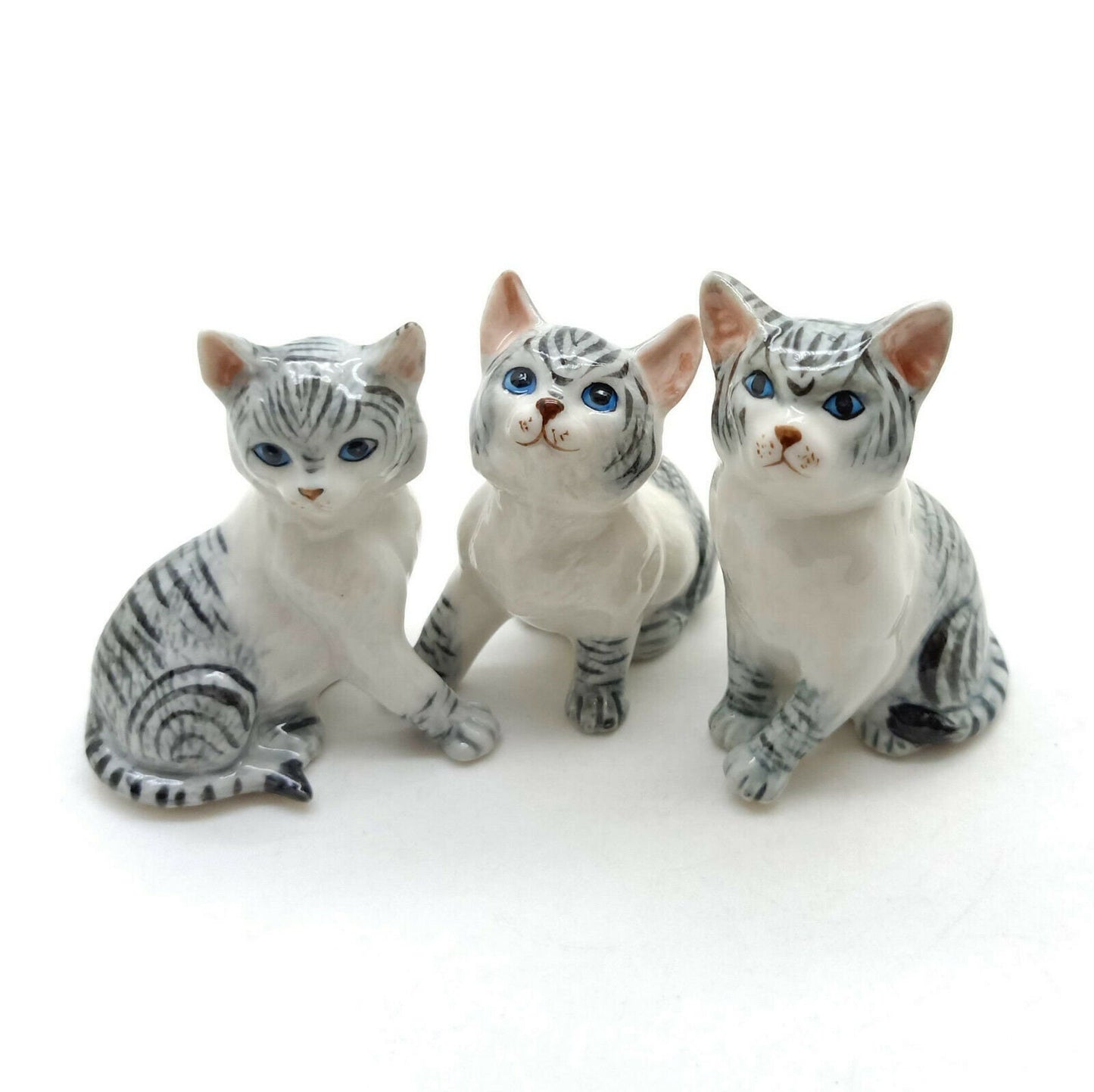 Set of 3 Siamese Cat Figurine Ceramic Statue