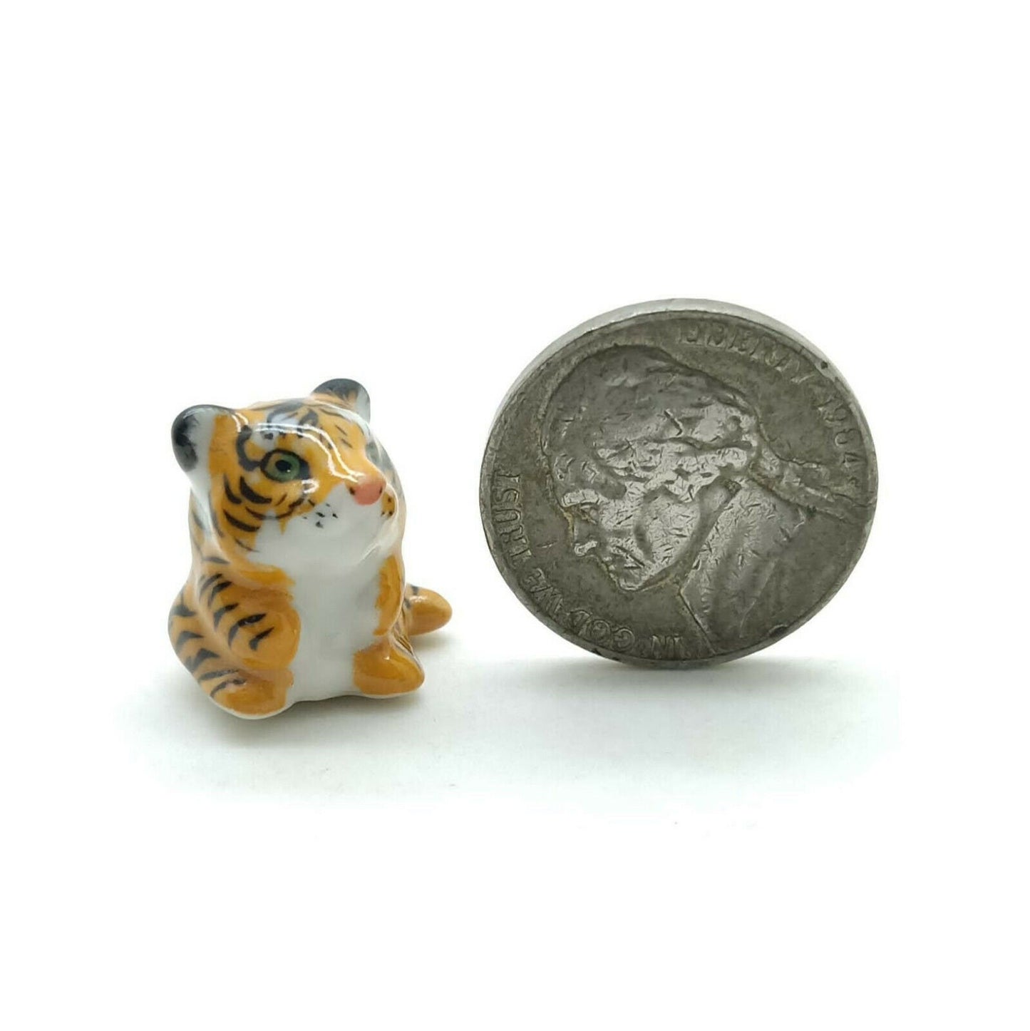 Set of 2 Tiny Tiger Ceramic Figurines Wild Animal miniature Statues