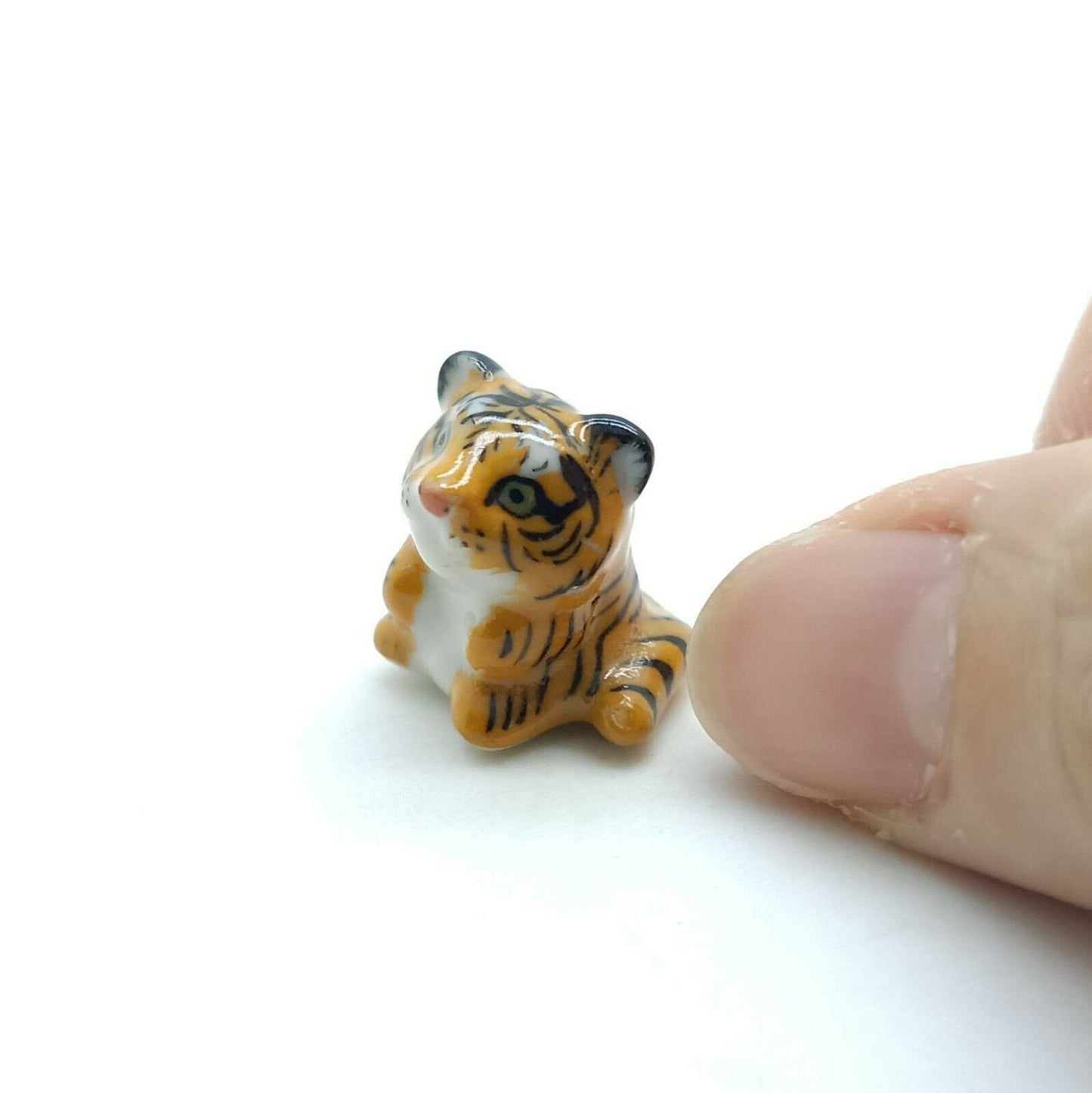 Set of 2 Tiny Tiger Ceramic Figurines Wild Animal miniature Statues