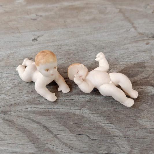 Set of 2 Baby Infant Lie Flat on Ons's Stomach and Lie on One's Back Ceramic Porcelain Dollhouse Miniature