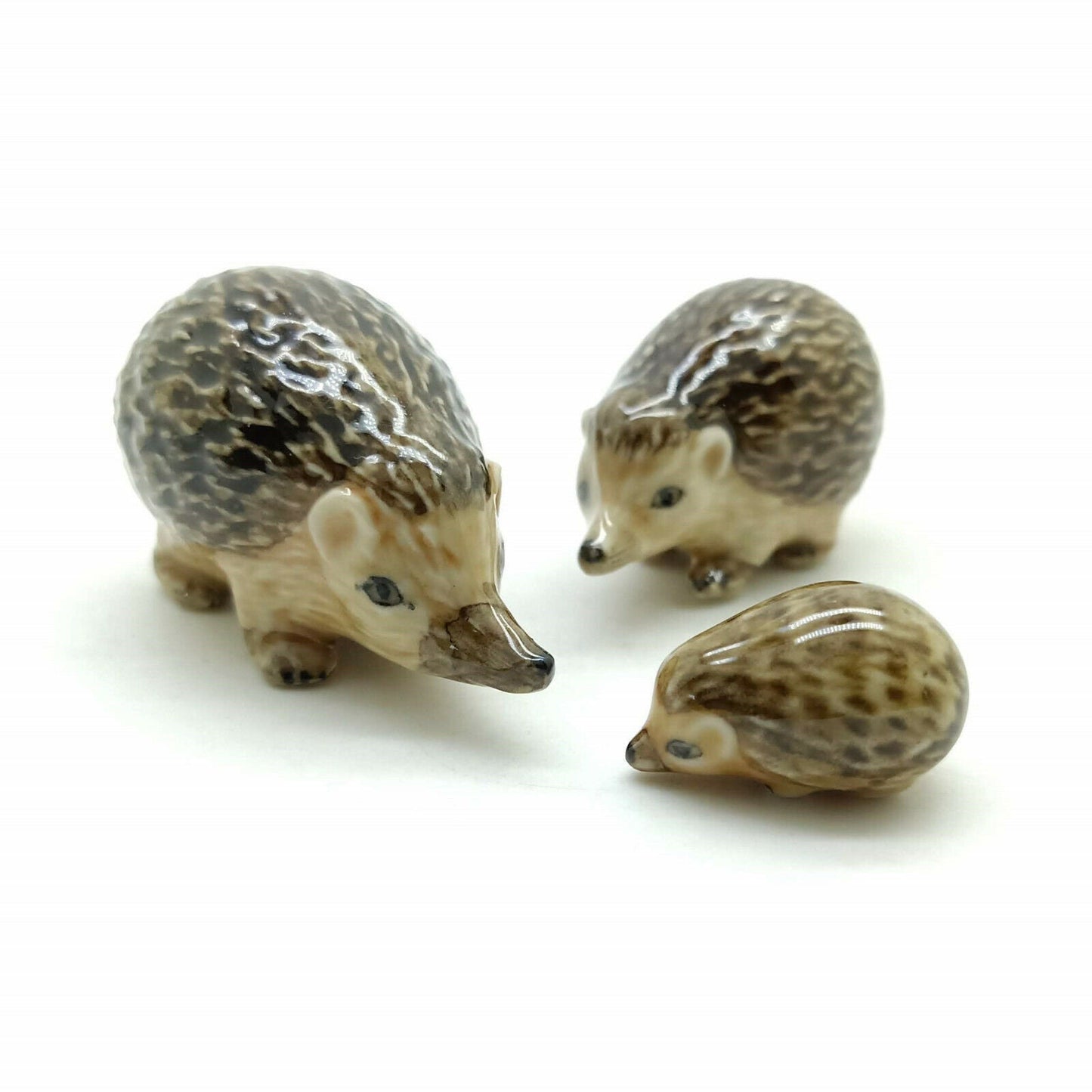 Set of 3 Hedgehog Porcupine Figurine Ceramic Animal Miniature Statue