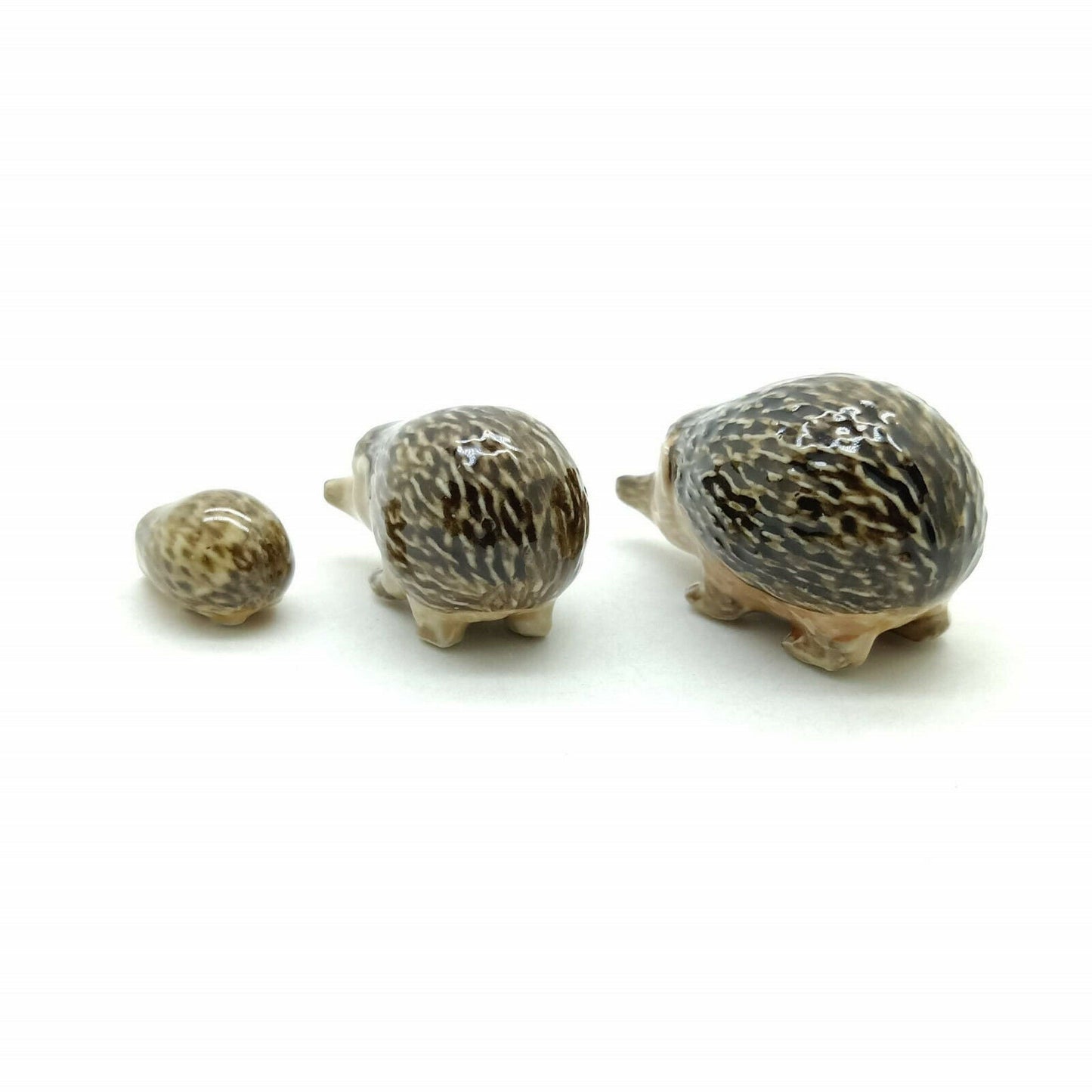 Set of 3 Hedgehog Porcupine Figurine Ceramic Animal Miniature Statue