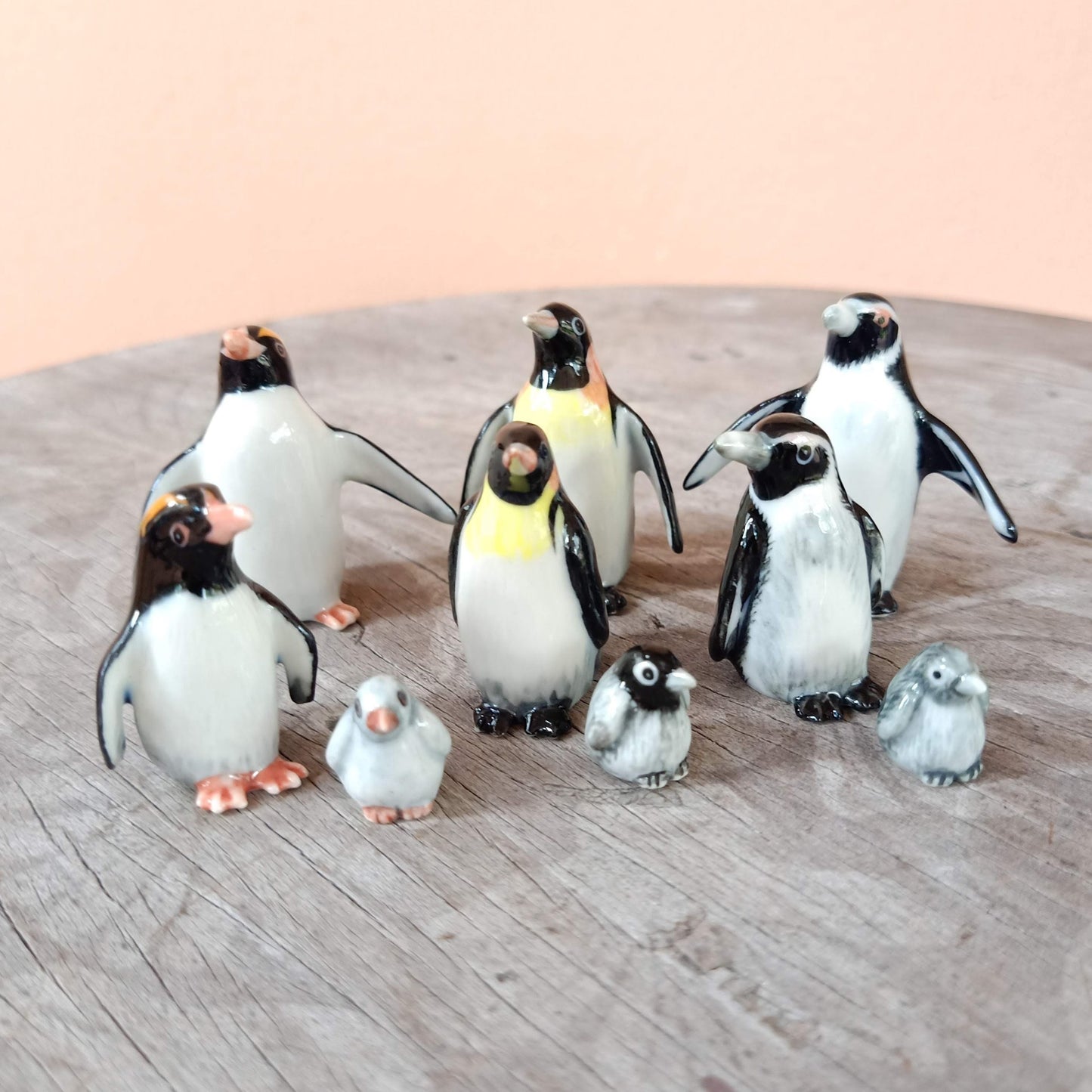 Set of 3 Penguin Bird Ceramic Figurine Rockhopper Jackass King Statue