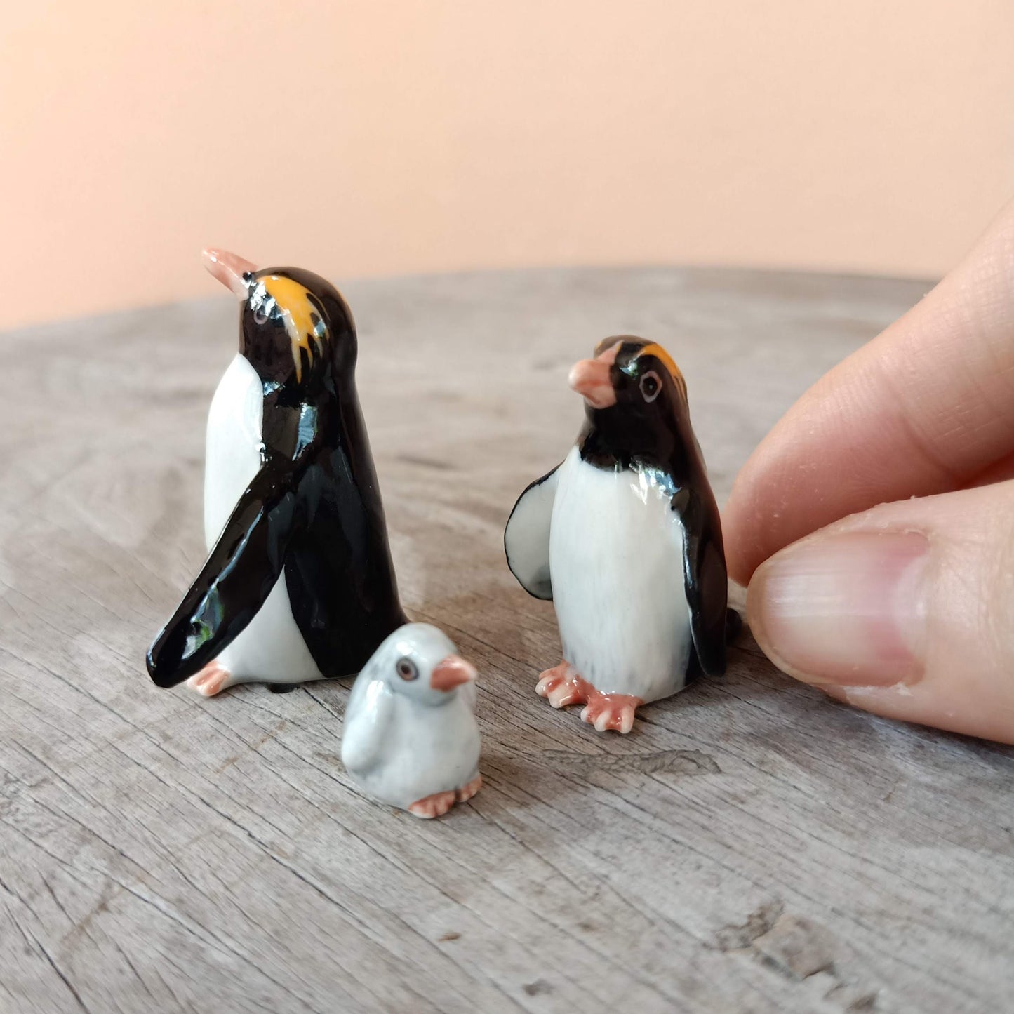 Set of 3 Penguin Bird Ceramic Figurine Rockhopper Jackass King Statue