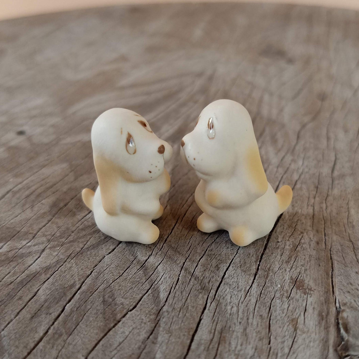 2 Unhappy Beagle Puppy Ceramic Dog Figurines