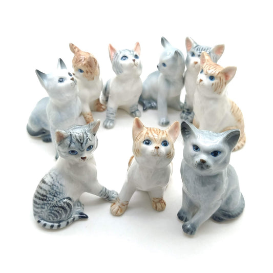 Set of 3 Siamese Cat Figurine Ceramic Statue