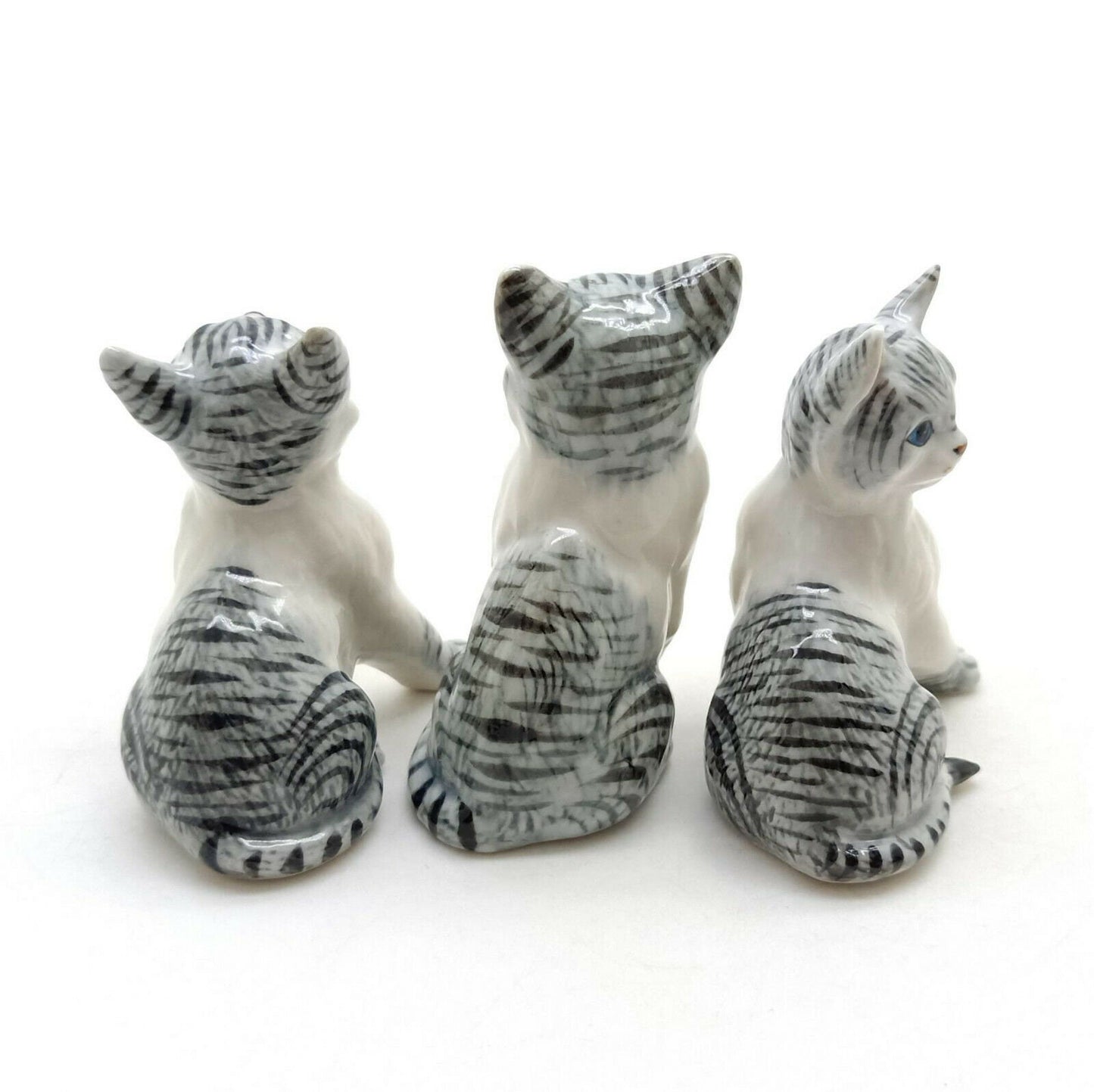 Set of 3 Siamese Cat Figurine Ceramic Statue