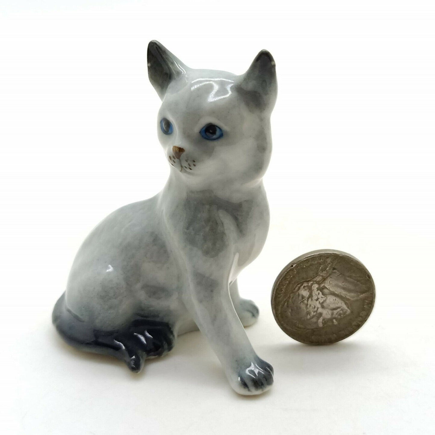 Set of 3 Siamese Cat Figurine Ceramic Statue