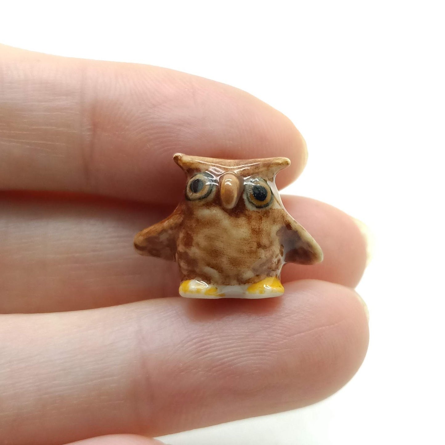 2 Brown Owl Bird Ceramic Figurines