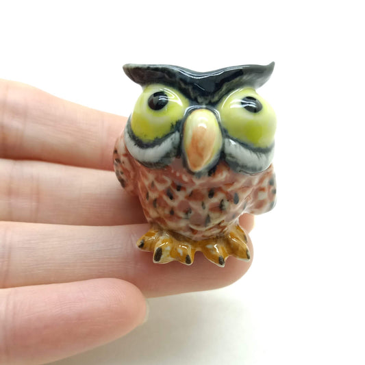 Owl Bird Ceramic Figurine Big Eyes Miniature Statue