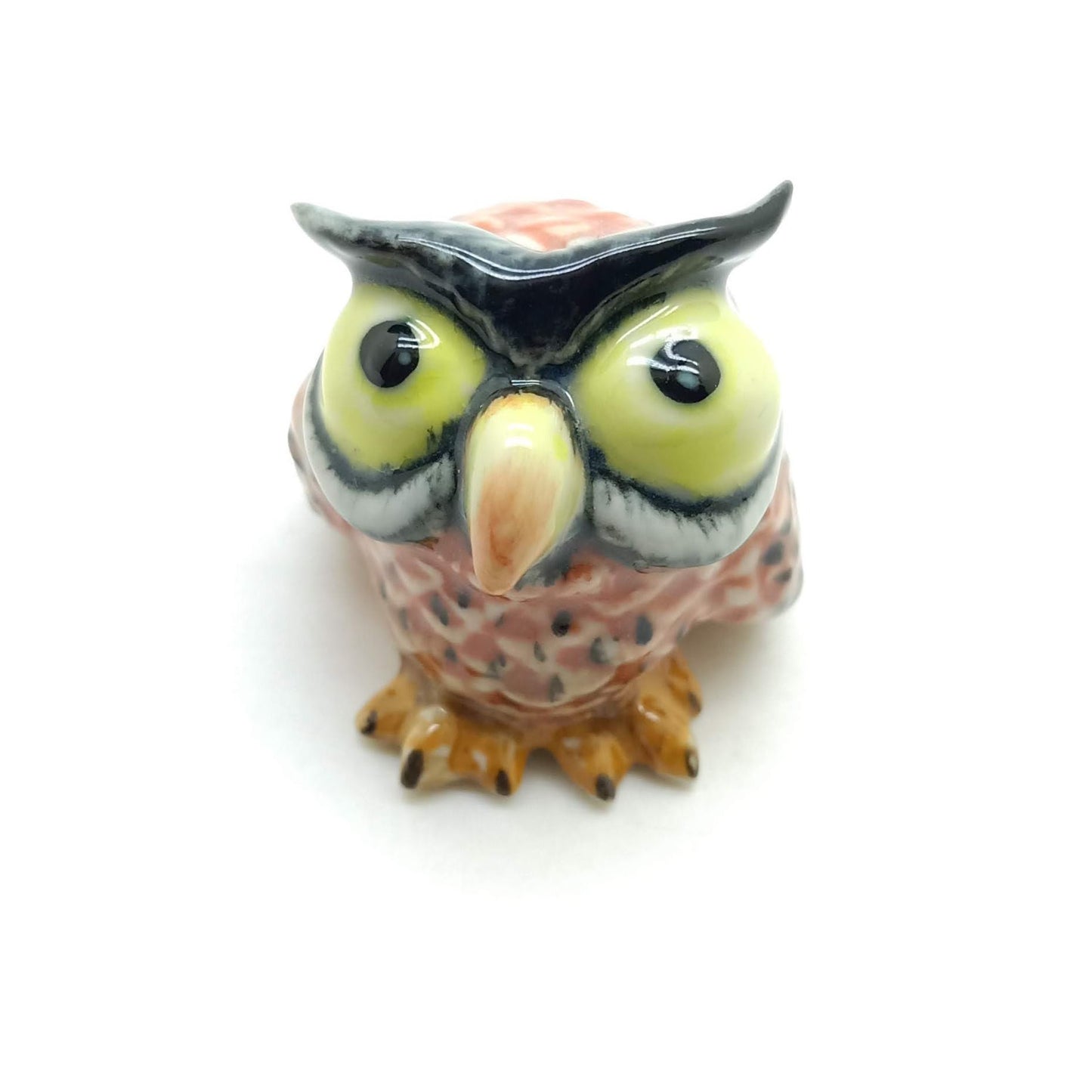 Owl Bird Ceramic Figurine Big Eyes Miniature Statue