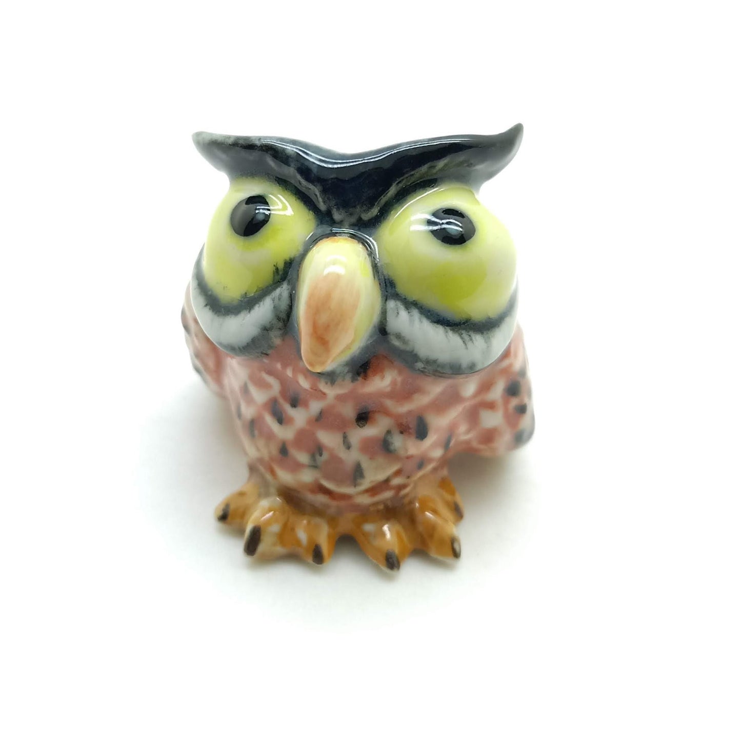 Owl Bird Ceramic Figurine Big Eyes Miniature Statue