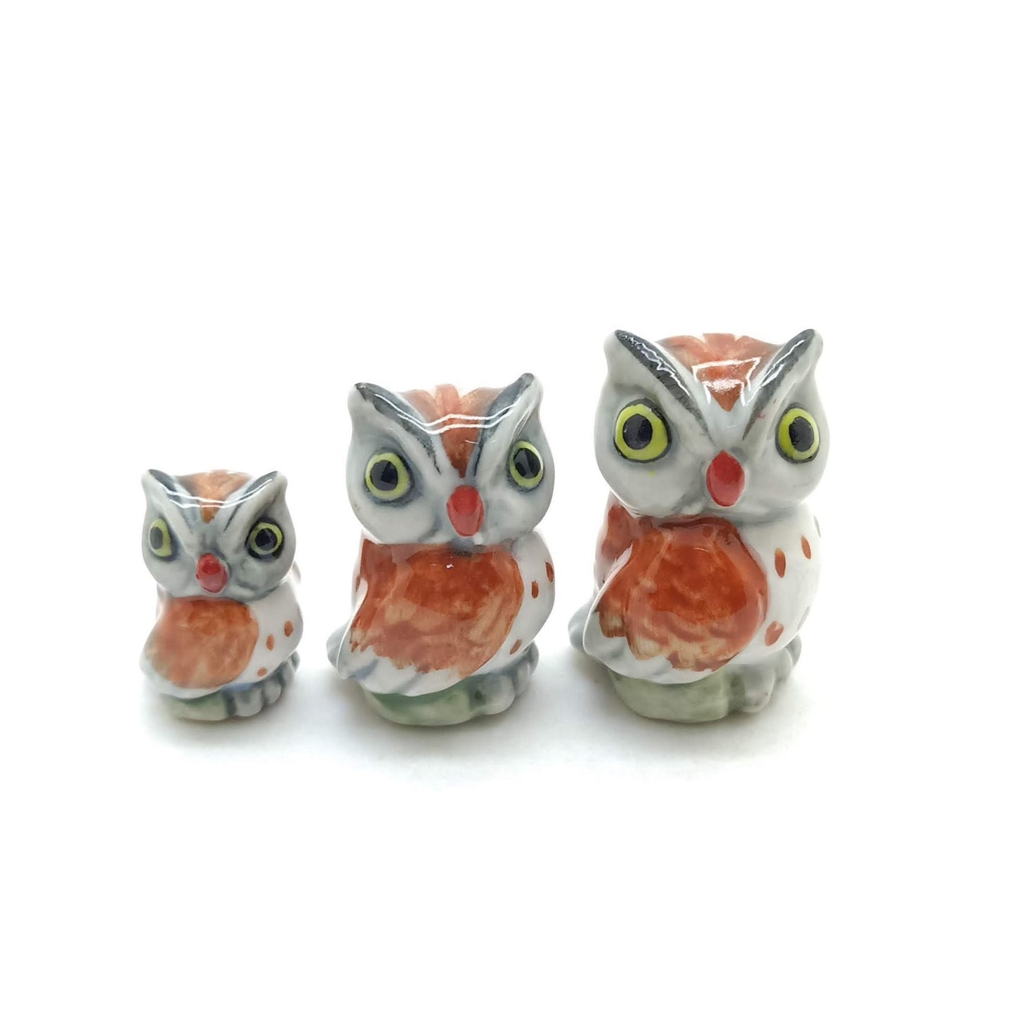 Set of 3 Ceramic Owl Bird Ceramic Figurines