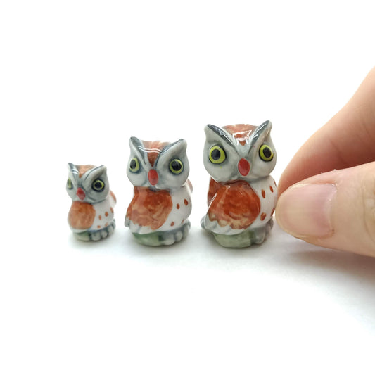 Set of 3 Ceramic Owl Bird Ceramic Figurines