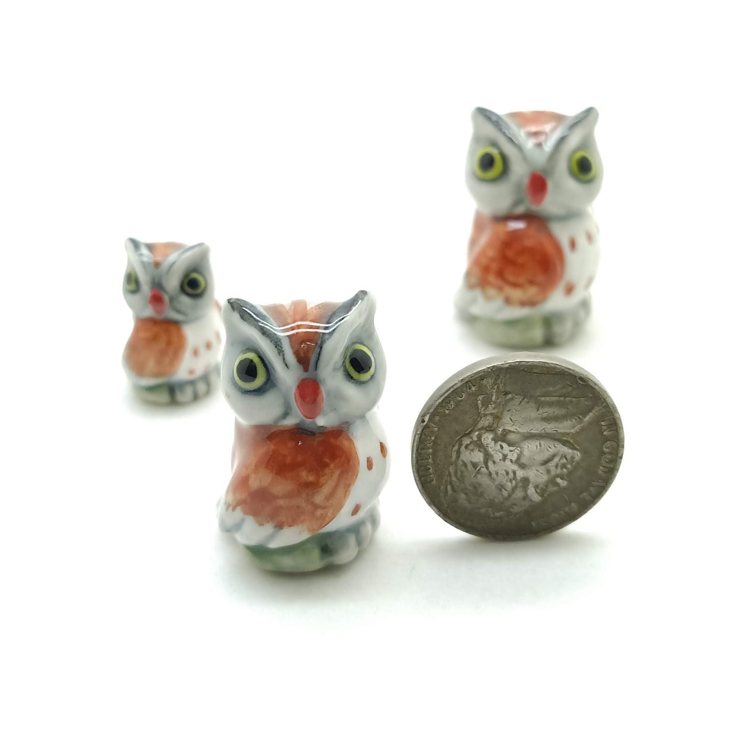 Set of 3 Ceramic Owl Bird Ceramic Figurines