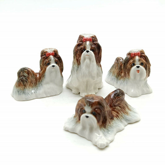 Set of 4 Shih Tzu Dog Figurine Ceramic Statue