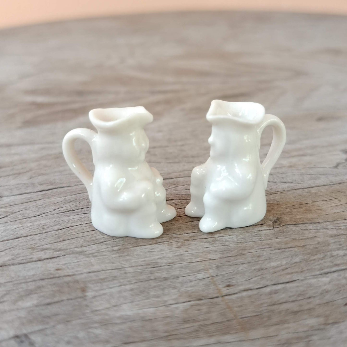 Set of 2 Tiny Toby Thin and Face Face White Jug Mug Ceramic Porcelain Miniature