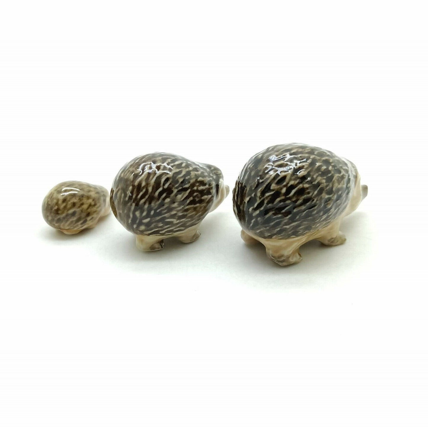 Set of 3 Hedgehog Porcupine Figurine Ceramic Animal Miniature Statue