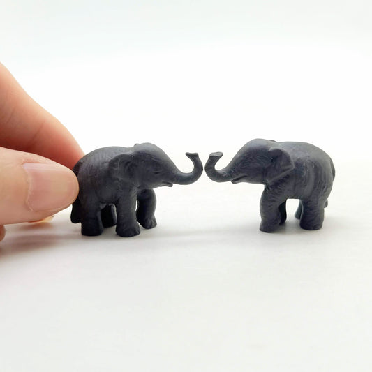 Set of 2 Elephant Figurine Ceramic Miniature Statue