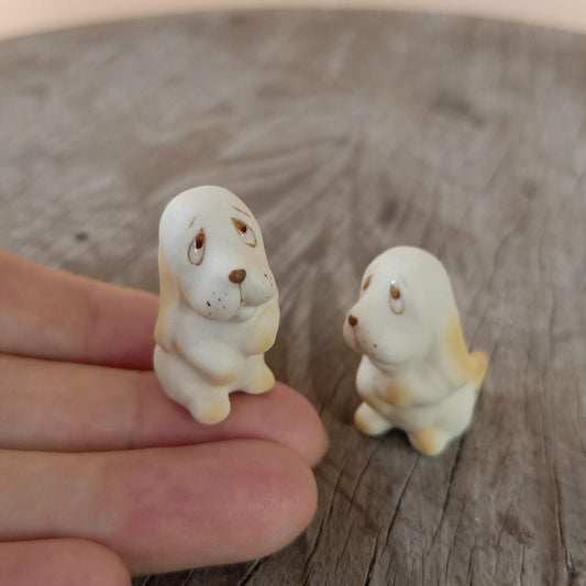 2 Unhappy Beagle Puppy Ceramic Dog Figurines