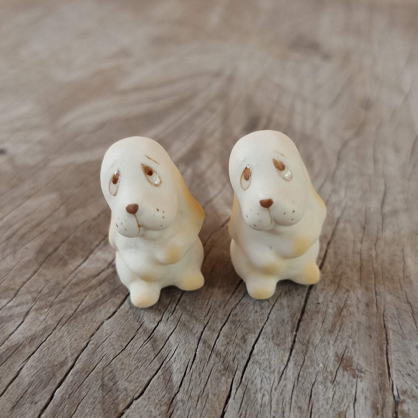 2 Unhappy Beagle Puppy Ceramic Dog Figurines