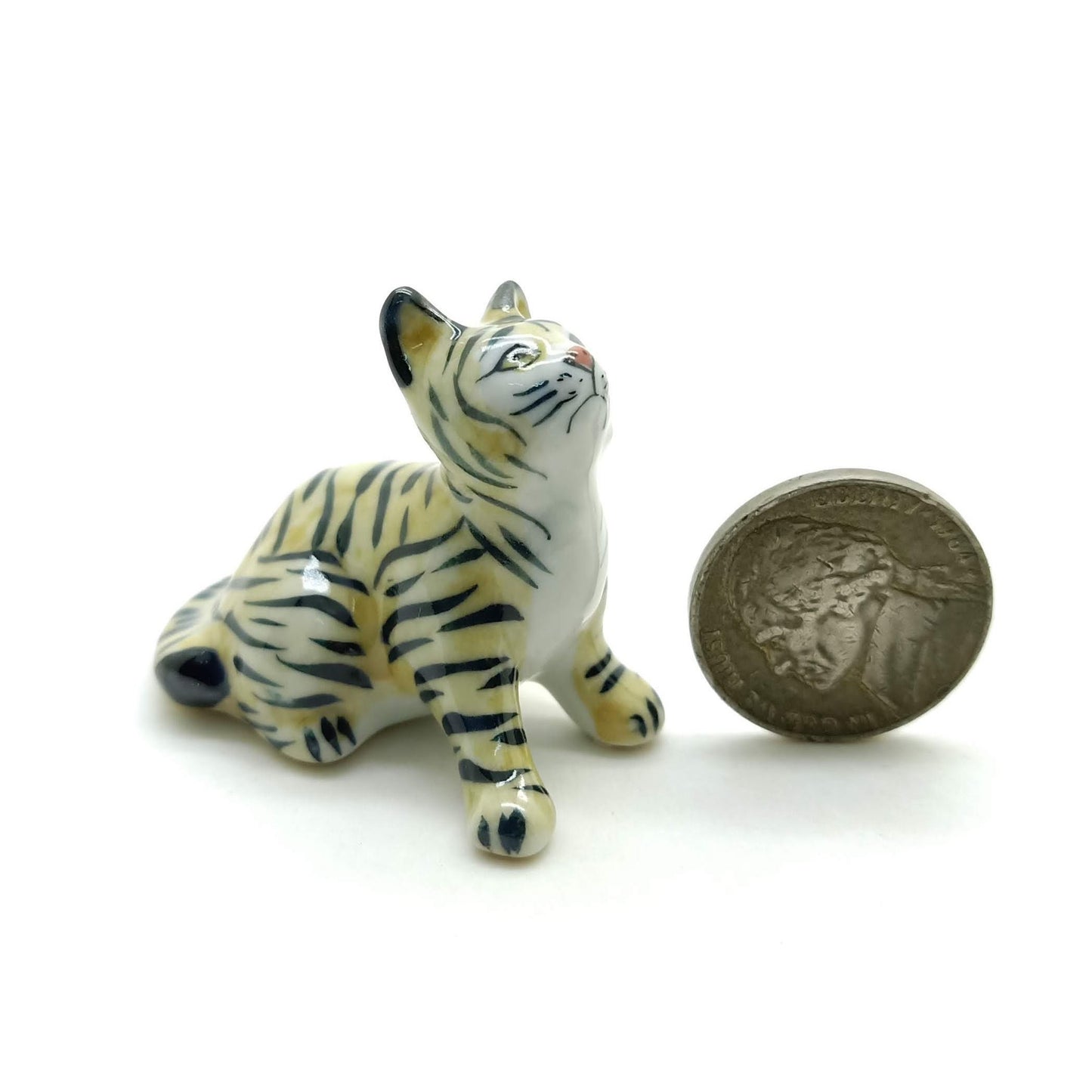 Set of 3 Tiger Ceramic Figurine Wild Miniature Statue