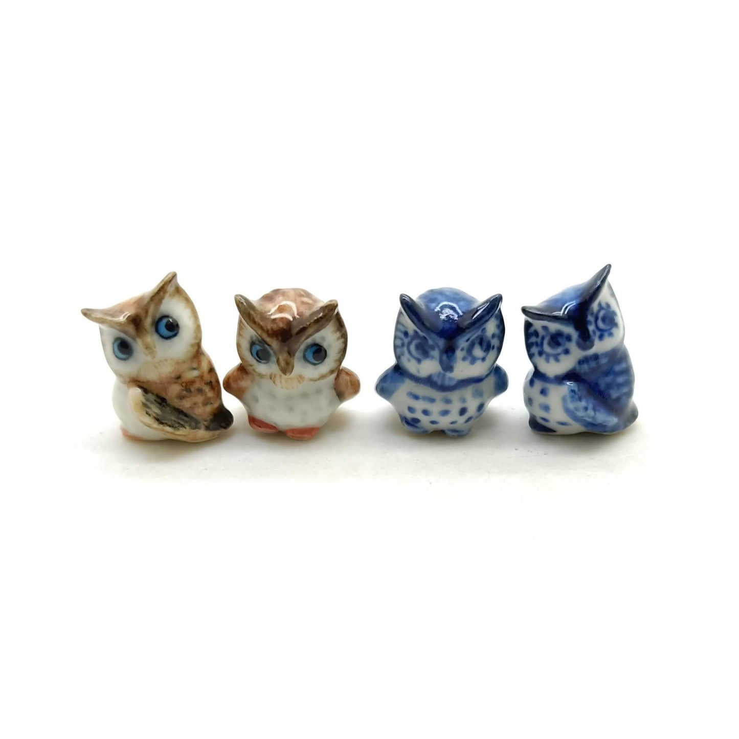 Set of 2 Tiny Owl Birds Ceramic Figurine Dollhouse Miniature Statue, Decoration