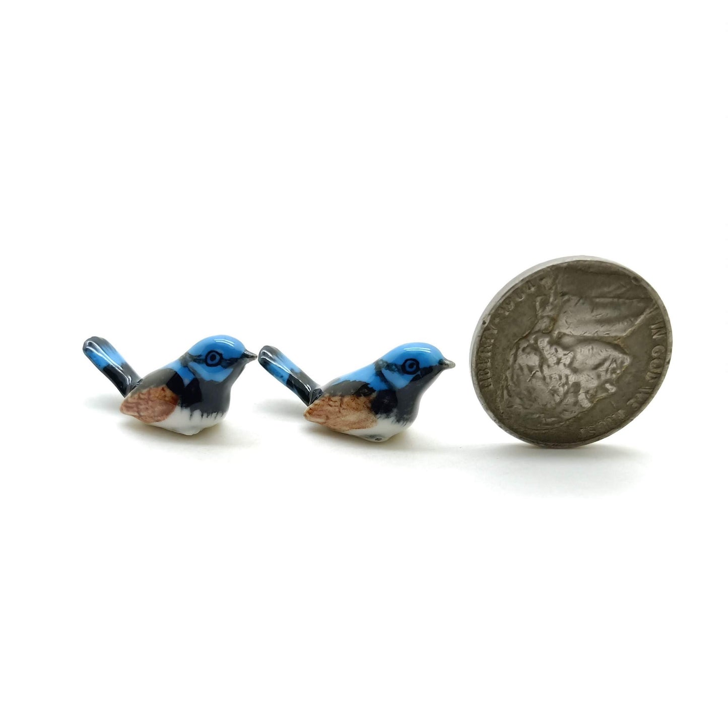 2 Tiny Splendid fairy Wren Bird Figurines