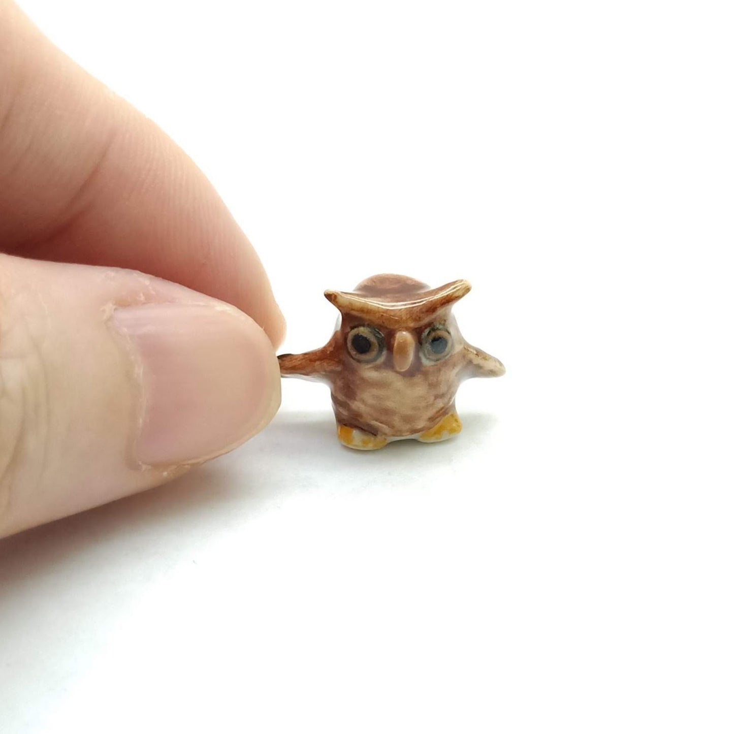 2 Brown Owl Bird Ceramic Figurines
