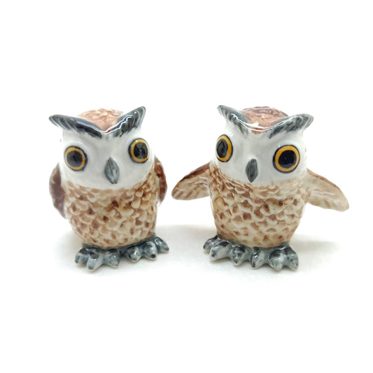 2 Owl Bird Ceramic Figurines