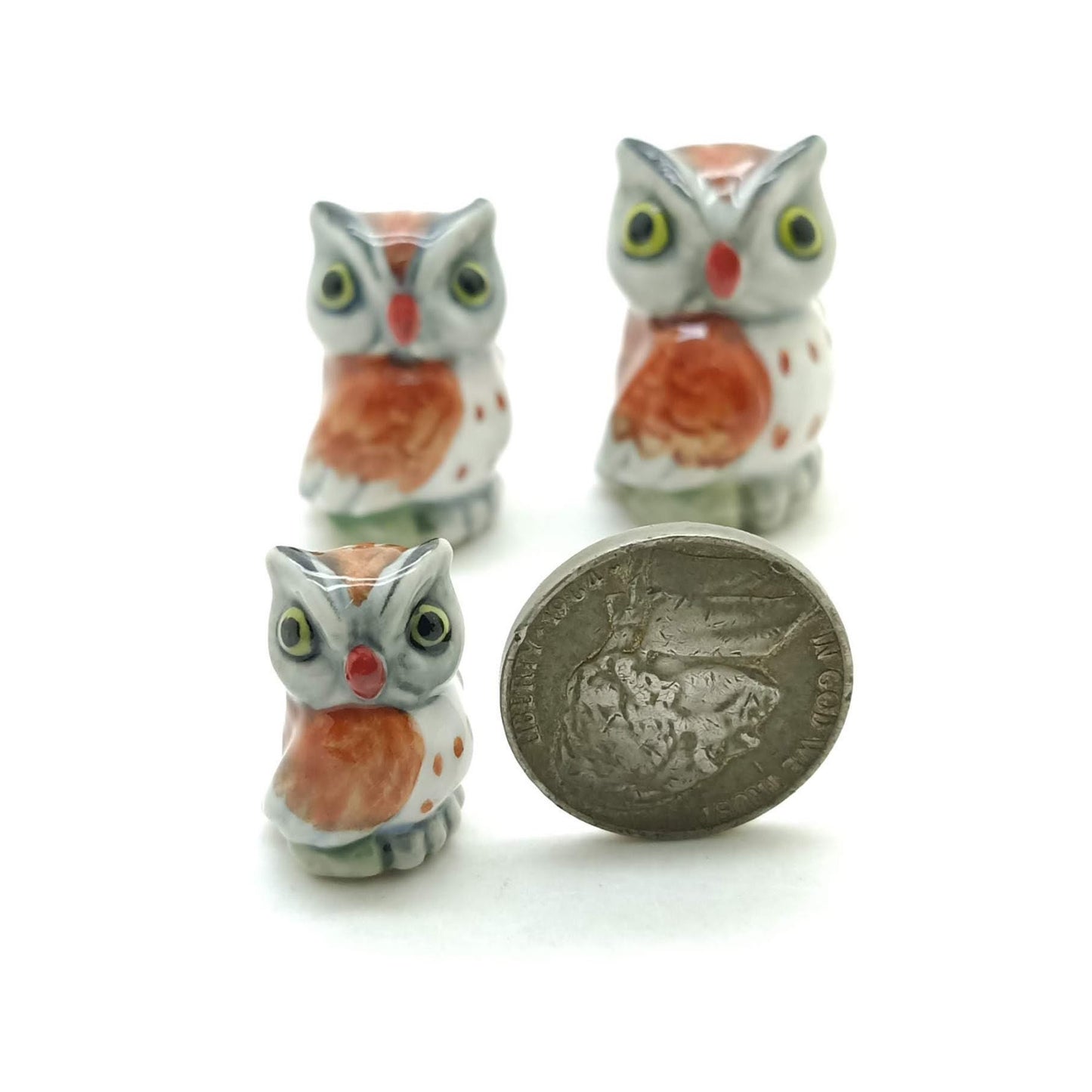 Set of 3 Ceramic Owl Bird Ceramic Figurines
