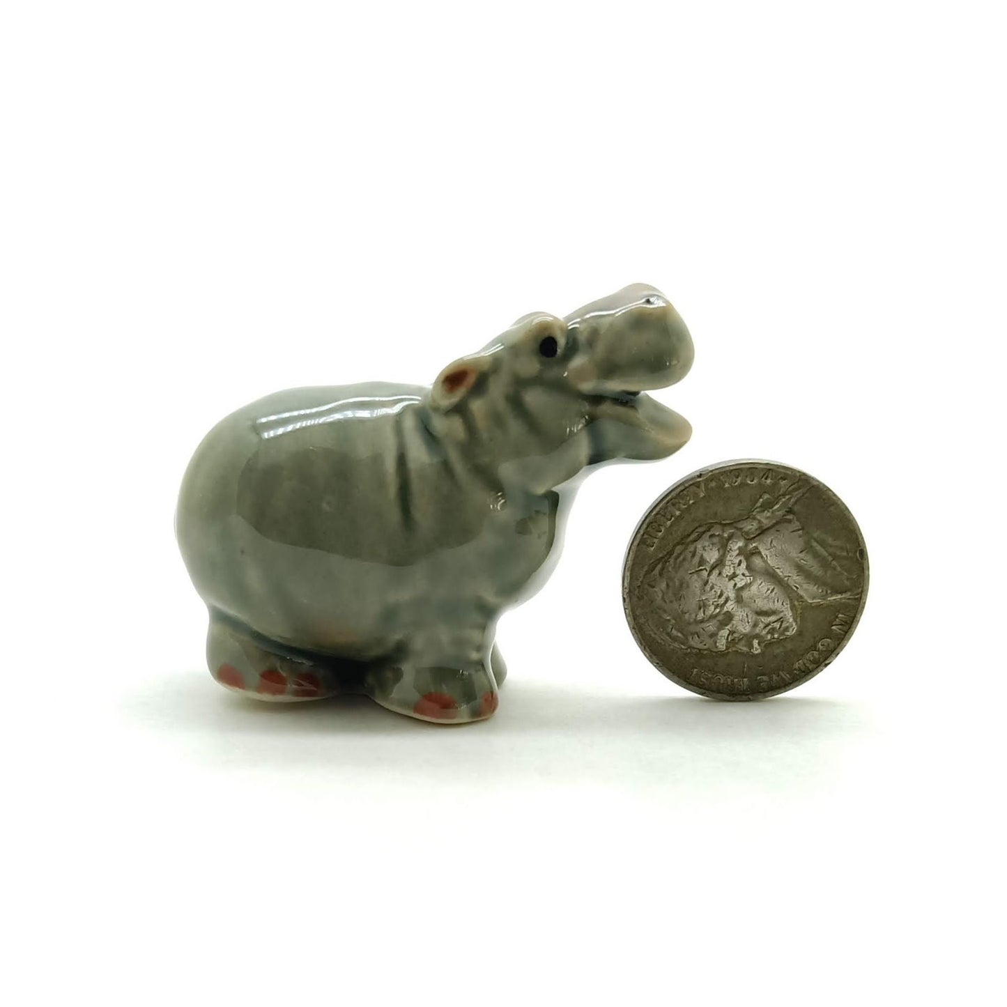 Set of 2 Hippopotamus Hippo Ceramic Figurine Miniature Statue