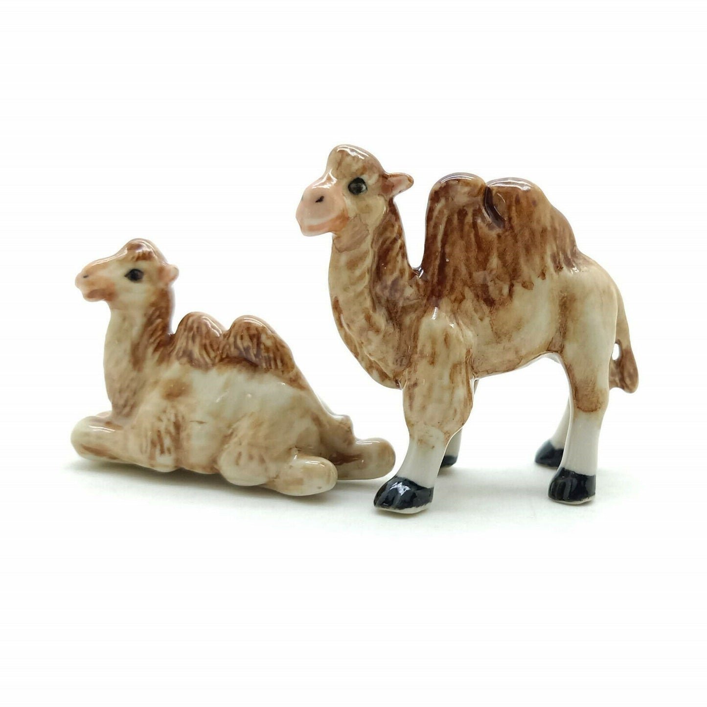 Set of 2 Camel Figurine Ceramic Miniature Statue
