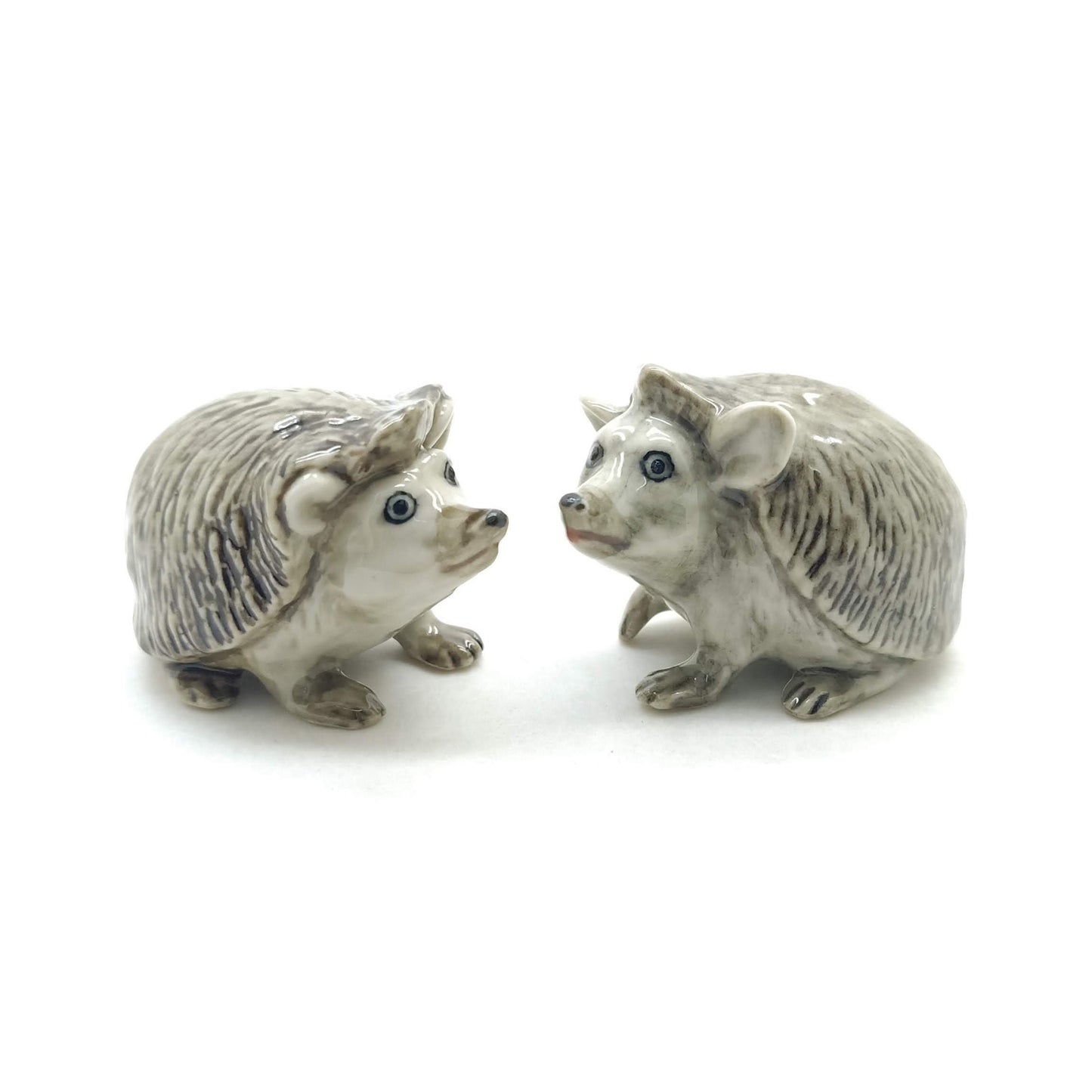 Set of 2 Hedgehog Porcupine Figurine Ceramic Miniature Statue