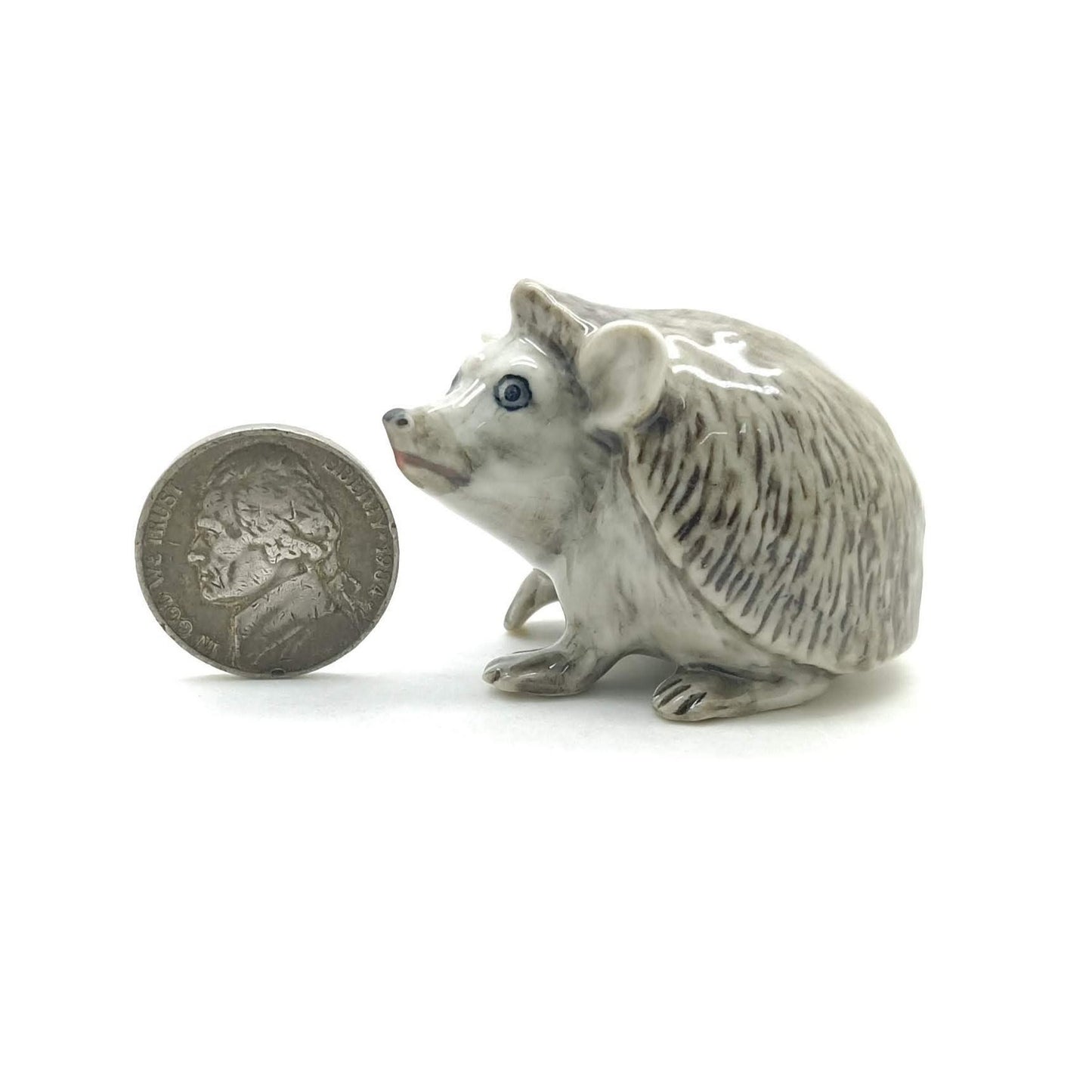 Set of 2 Hedgehog Porcupine Figurine Ceramic Miniature Statue