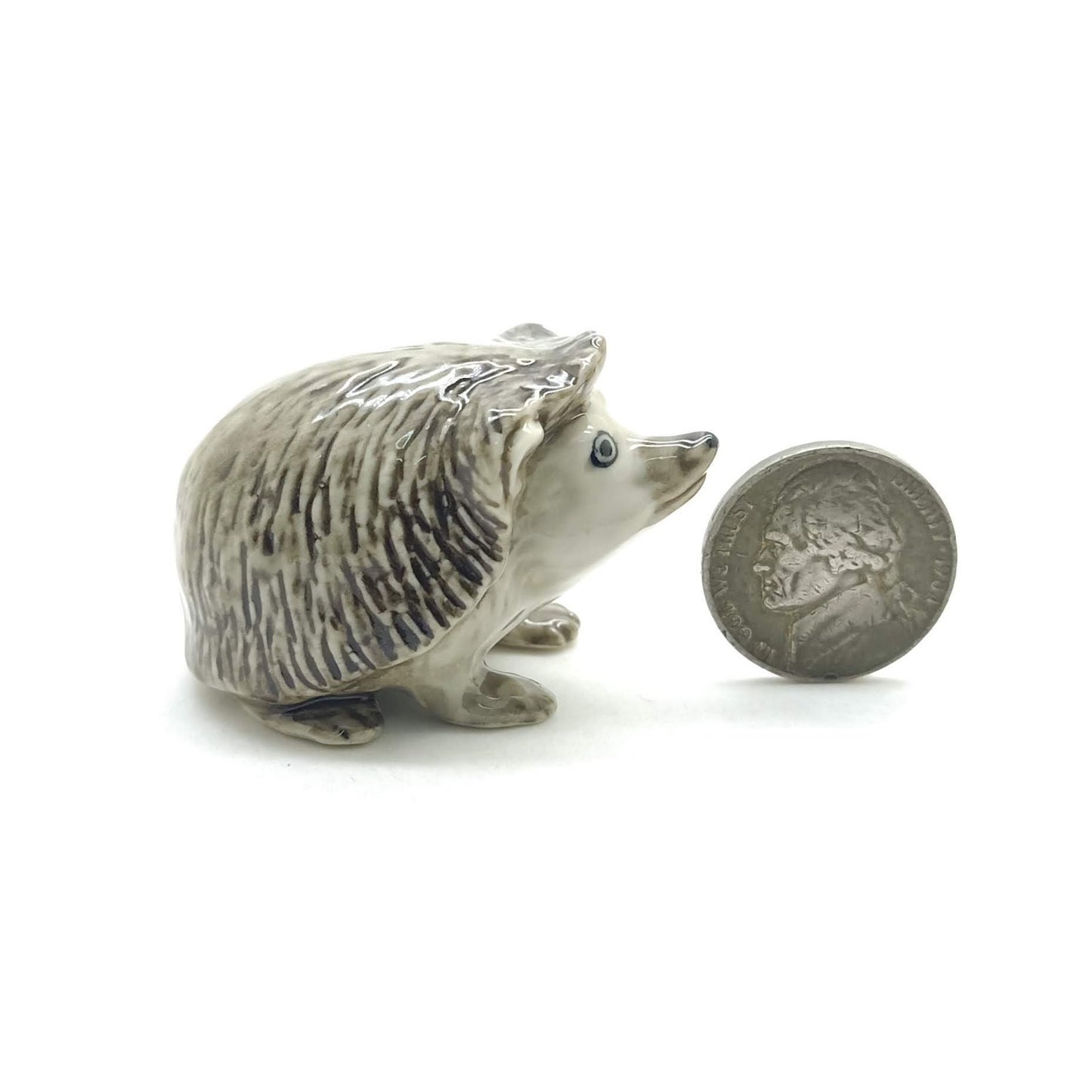 Set of 2 Hedgehog Porcupine Figurine Ceramic Miniature Statue
