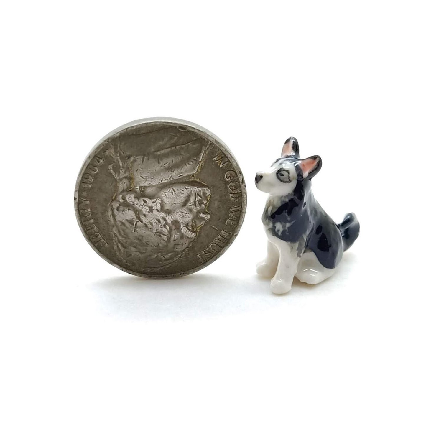 Set 2 Tiny Siberian Husky Alaskan Malamute Dog Ceramic Figurine Miniature