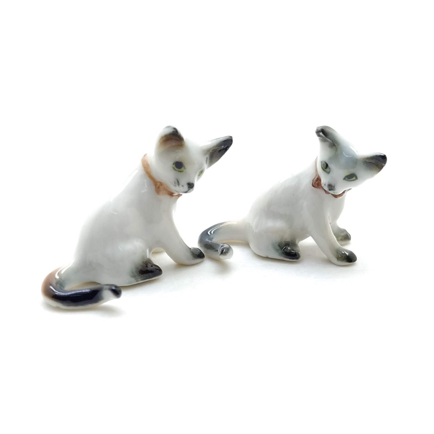 Set of 2 Cat Kitten Figurine Ceramic Miniature Statue
