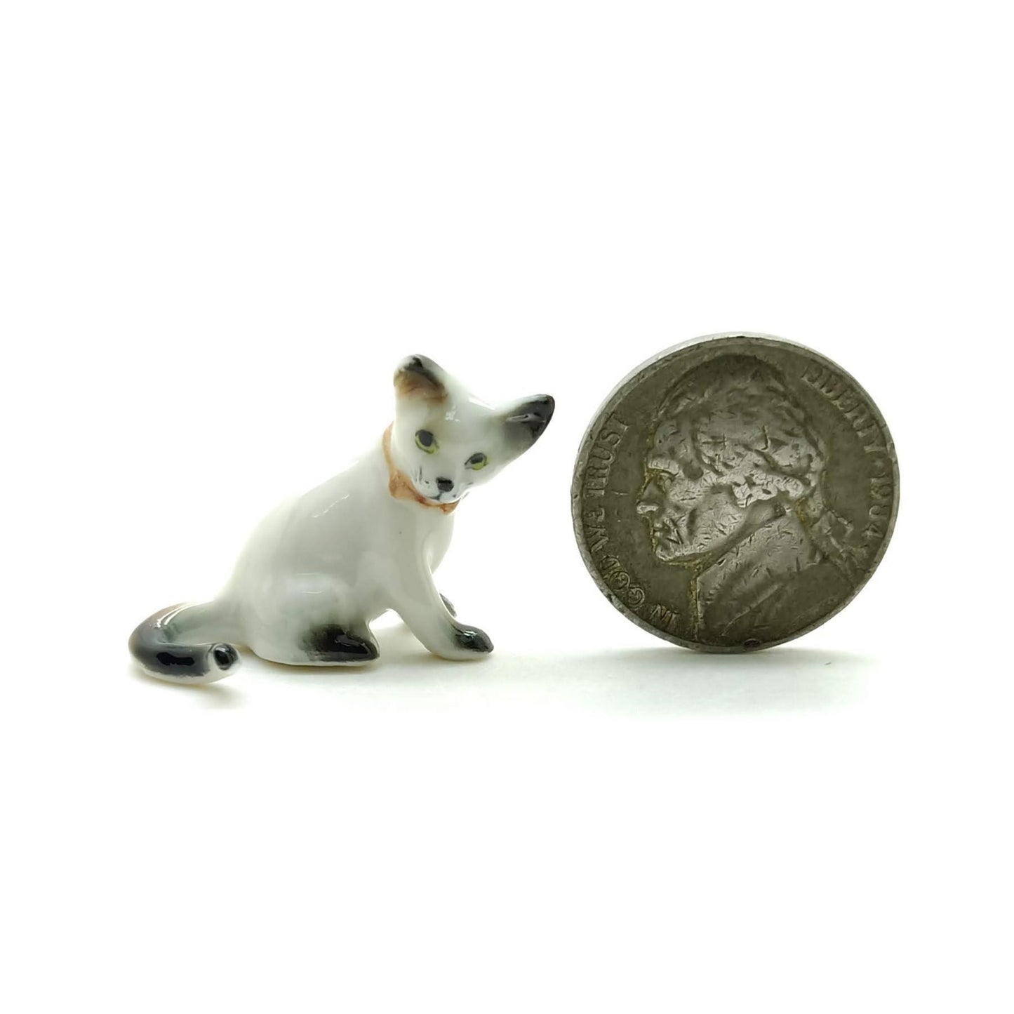 Set of 2 Cat Kitten Figurine Ceramic Miniature Statue